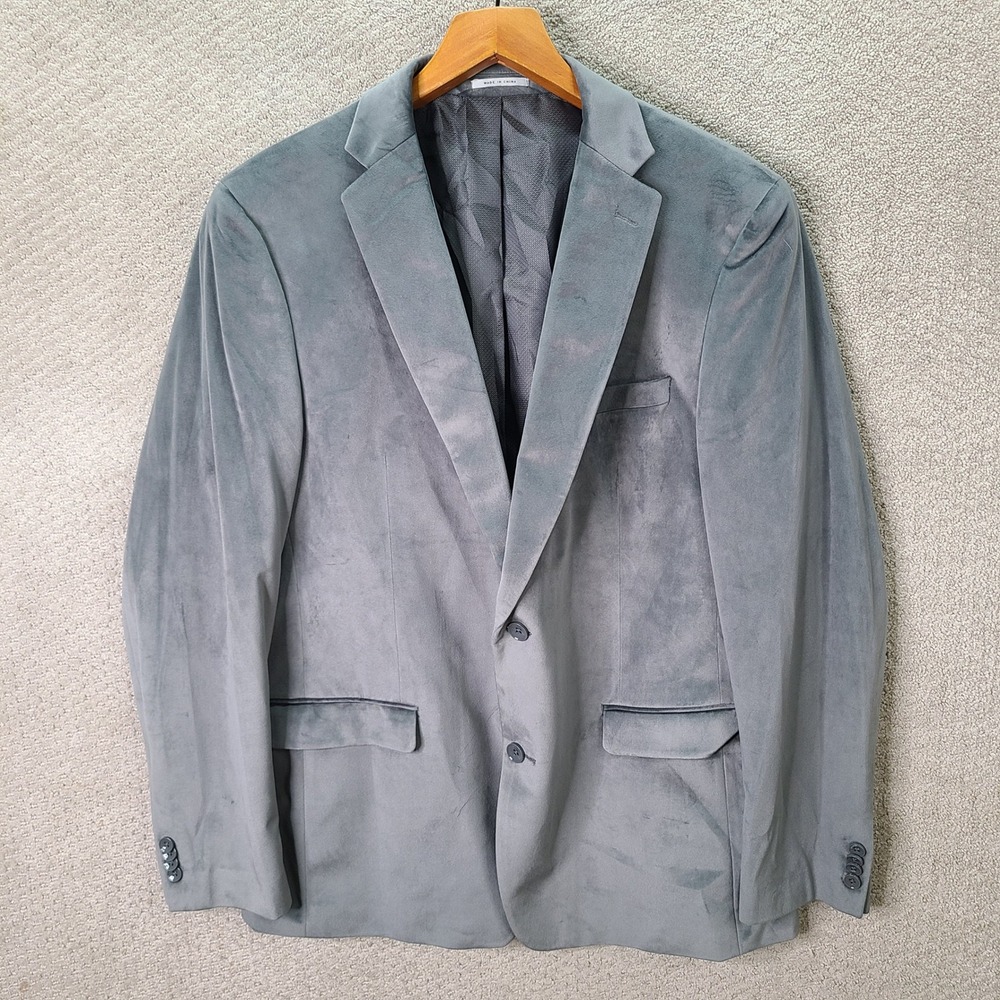 Alfani Jacket Mens 46L Gray Velvet Blazer Slim Fit Two Button Polyester Smoking